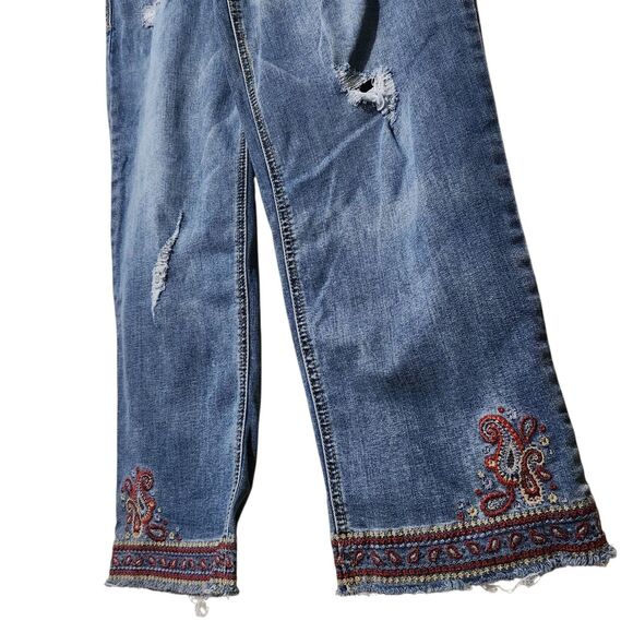 Democracy Crop Pants Size 10 Blue Embroidered Raw Hem - Picture 3 of 15
